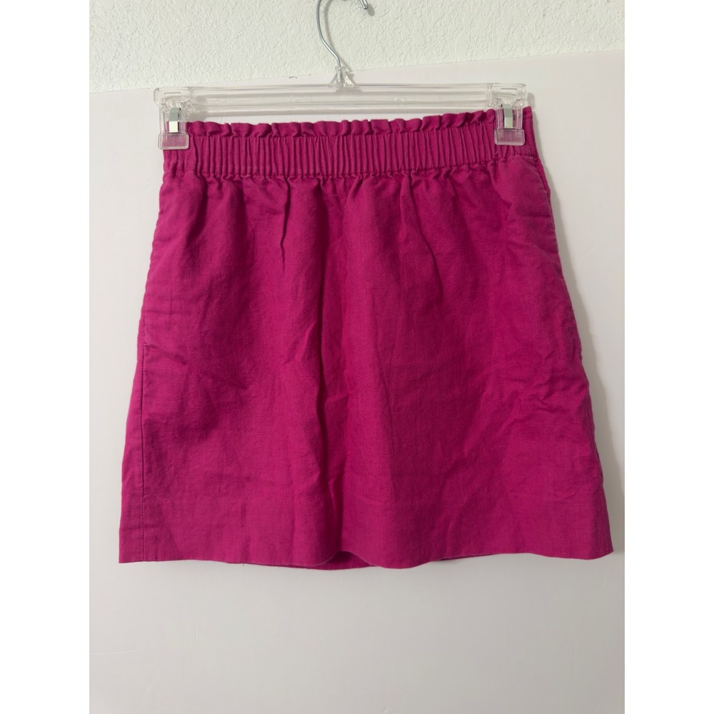 J.Crew‎ Linen Skirt Ruffle Waist Mini Skirt Barbie Pink Size 2 Coastal Preppy